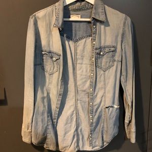 Chambray denim distressed shirt